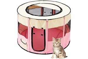 Floving Parque Interior plegableParque Redondo Plegable Parque para Mascotas portátil Cerca Redonda Interior/Exterior (Pink-s)