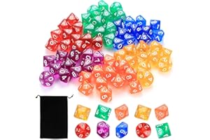 BNNRJIA Zestaw 72 wielościennych kostek, kostki D10, 10 stron, akrylowe kostki do gry, zestaw do gier stołowych D&D/RPG/MTG, gier planszowych, gier planszowych, gier stołowych, do zestawu kostek DND, z 1