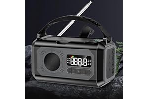 FDIT Radio Météo d'urgence 12 000 MAh, Radio Météo d'urgence Portable, Radio Solaire, Radio Météo à Manivelle avec Lampe de Poche, Lampe de Lecture LED pour Le Camping (Black)