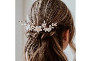 Bufenia Pinces à cheveux de mariée en cristal Pièces pour cheveux de mariée avec fleurs blanches Accessoires pour cheveux de demoiselle d'honneur pour la mariée faite à la main, lot de 3 (Or)