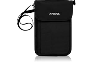 Arvok Wysokiej jakości portfel na szyję, blokujący RFID, etui na paszport w podróży, dla mężczyzn i kobiet, Czarny, Jeden rozmiar