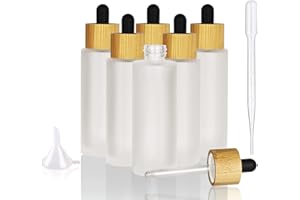 COSIDEA Lot de 6 flacons vides en verre dépoli de 60 ml avec couvercles compte-gouttes en bois de bambou pour sérum et huile essentielle, conteneurs d'huiles cosmétiques, flacons compte-gouttes de