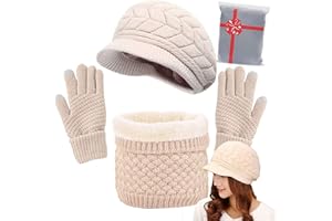 CheChury Czapka zimowa szalik i rękawiczki zestaw dzianinowy ciepły ocieplacz na szyję rękawiczki do ekranów dotykowych i berety dla kobiet zimowy zestaw sportów na świeżym powietrzu, A - beżowy,