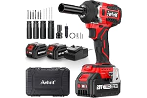Avhrit Cordless Impact Wrench 1/2 Inch, 650Nm/480Ft-lbs Brushless Power Impact Gun w/ 2X 4.0Ah Battery, 4 Sockets, 4 Screws, 4 Drill, for Car Tires