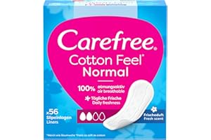 Carefree Wkładki higieniczne Cotton Feel Normal o świeżym zapachu, 100% oddychające, zapewniają uczucie komfortu, suchości i świeżości, rozmiar normalny (56 sztuk)
