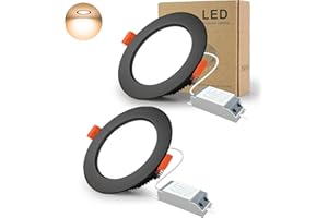 BAGZY Reflektory wpuszczane LED czarne plamki ultra płaskie 7W 230V IP44, 700 lumenów zestaw 2 sztuk, ciepła biel 3000K, wycięcie 80-90mm, wpuszczane lampy sufitowe, do sypialni, łazienki, salonu