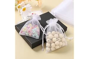 HERZWILD 100 sacchetti in organza, per Natale, in organza, colore bianco, sacchetti regalo, piccoli (9 x 12)