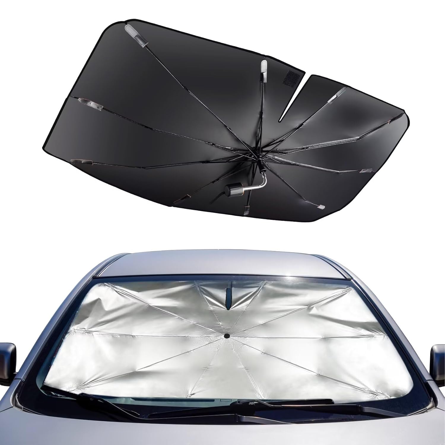 Mulor Parasol Parabrisas Coche Delantero Plegable Paraguas Barra de Soporte | Doblar 360° Rotatoria