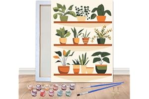 Bimkole Encadré Peinture par Numéros pour Adulte Plantes Vertes, Encadré Paint by Numbers Kit Pot à Fleurs, DIY Débutants Dessin Peinture Pinceaux Relaxation Décor Murale Art 20x30 cm