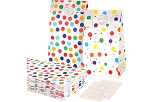 woric 50 sztuk małych torebek papierowych na urodziny dziecka, 18 x 9 x 6 cm, małe torebki na prezenty, 60 naklejek, kolorowe torebki na słodycze, na wesele, upominki, urodziny dziecka (2 style)