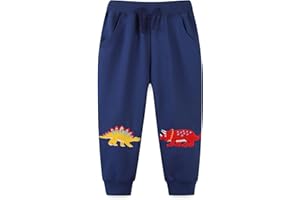 TEDD Pantalones Jogging para Niños 100% Algodón Estampados Dinosaurio Excavadora Cohete Pantalones Deportivos Tallas 1-7 Años