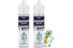 HOOLOO Vape Liquid No Nicotine, 2 Packs 60ml Fruit Flavours Shortfill E-Liquid for Vape Electronic Cigarettes, 70VG/30PG Vape Juice for E Cig Vape Pod Kit - Made in USA (Super Pineapple Ice)