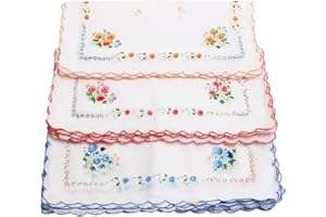 Fliyeong Damen Taschentücher aus weicher Baumwolle, quadratisch, Blumenmuster, stilvoll und praktisch, 12 Stück