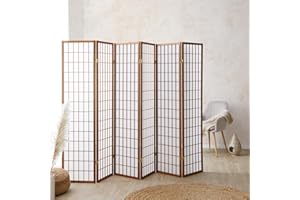 ‎HOMESTYLE4U Homestyle4u 227 Paravent Room Divider Interior 6 Pieces Wood Brown Divider Privacy Screen Rice Paper White Height 175 cm