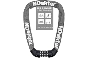 NDakter Bike Chain Lock, 5 Digit Combination High Security Bicycle Lock, 3.2 Feet Security Resettable Heavy Duty Cycling Locks for Bicycle, Scooter, E-Bike, Motorcycle, Door, Gate, Fence, Gray