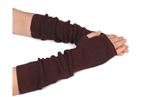 Zeltauto Women’s Cashmere Blended Knit Arm Warmers Elbow Length Long Fingerless Gloves Mittens with Thumb Hole
