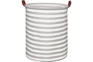 Sarsumir Wäschekorb Faltbar, Wäschesammler, Aufbewahrungskorb 63L, Waschenkorbe Mit Griffen Kordelzugverschluss Für Schlafzimmer, Bad, Kinderzimmer - Grau Gestreift