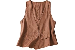 IQYU Chaleco de lino para mujer de verano, chaqueta de lino, sin mangas, tallas grandes, chaqueta de verano, cuello en V, blusa de lino, elegante, chaleco de traje de lino, sin mangas, chaleco tradicional