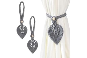 IVEOPPE Raffhalter Boho Vorhanghalter,2 Stück Vorhang Raffhalter Baumwolle Makramee Gardinenhalter Tiebacks Vorhang Clips Feder Gardinenklammern für Vorhänge Gardinen Deko(Grau)