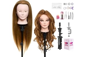 ‎NEVERLAND BEAUTY & HEALTH Neverland 24 Zoll Schminkkopf Frisierkopf Friseur mit Ständer 80% Echthaar Haar Übungskopf Trainingsköpfe Puppenkopf Friseurkopf Ausbildung Kopf Mit Halter + Hair Styling Braid Set