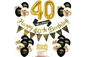 YOPARTY 40th Birthday Decorations for Women & Men – Black and Gold Party Supplies with Happy Birthday Banner, 32 Inch Gold Number Balloons, Confetti Balloons, Sash, Cake Topper & Triangle Bunting