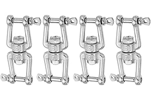 sourcing map Heavy Duty M4 Double Swivel Eye Hook, 304 Stainless Steel Ended Jaw x Jaw Chain Swivel Shackle Ring Connector Load 90 KG/198 lbs for Hanging, Pack of 4