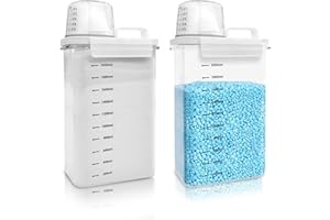 Cbilzxer Waschpulver Aufbewahrungsbox, 2 Stück 2300ML Waschmittel Spender, Mit Messbecher Waschpulver, PET Kunststoff Klar, BPA-frei, mehrzweck-waschpulver-spender für Waschmittel (2300ml*2)