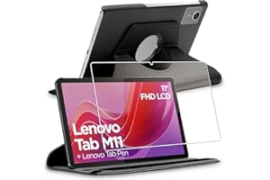 ebestStar - for Lenovo Tab M11 Case, Cover 360 Rotating Protection, PU Leather, Black + Glass Screen Protector