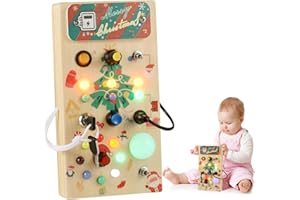Wrymish Montessori Busy Board Activity Board a Partire da 1 Anno, Scheda di attività, Giocattoli del Motore del LED Giocattoli di Legno da 1 Anno, Regalo di Compleanno di Natale dei Bambini