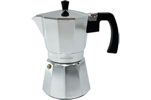 andrew james 6 Cup Moka Pot Coffee Percolator, Italian Espresso Maker Stove top Coffee Maker for Ground Coffee, Aluminium Mocha Pot with Cool Touch Handle (Silver)