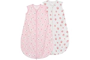 Yukkidds Baby Sleeping Bag 0.5 Tog 100% Cotton Lightweight and Breathable Summer Sleeping Bag for Baby Newborn 0-6 Months 2 Pack Pink Berry