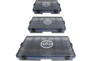 ANGEL DOMÄNE Köderbox Pro Tackle Lure Box Shallow Köderbox Kunstköderbox Tacklebox Angelbox zum Angeln, grau, wasserdicht verschiedene Größen (3er Set (S + M + L))