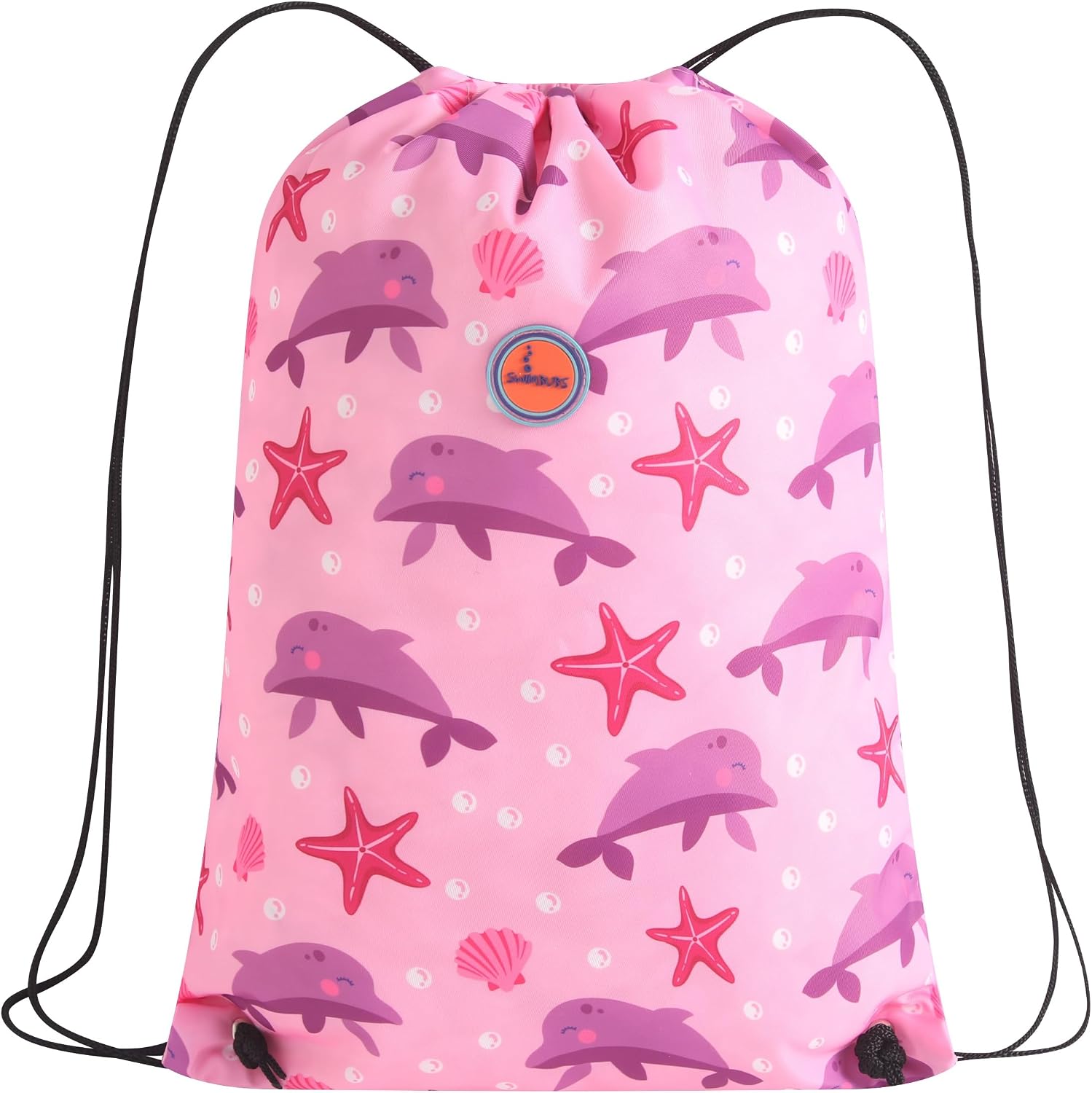 Swimbubs Kids PE Bag Drawstring Backpack – Baby & Toddler Swimming Bag for School, Sports & Swimming Lessons, Water-Resistant Gym Sack 40 x 30 cm (Pink Dolphin)