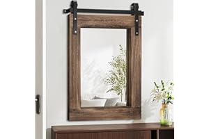 AAZZKANG Rustic Wood Mirror Rectangle Decorative Wall Mirrors 50x40cm with Framed for Bedroom Living Room Bathroom Entryway Hanging