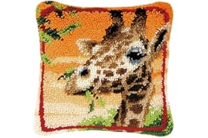 FANKXIUXI Knüpfhaken-Kits DIY Giraffe Kissen Making Kits Kissenbezug Stickerei Kit Kreuzstich Kunst Handwerk für Erwachsene Anfänger Sofa Home Decor, A, nur Kissenbezug