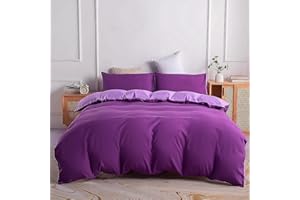 Jemiipee Juego de Funda Nordica 100% Microfibra Reversible Cama 90 Suave Fundas Nórdicas Color Sólido Funda Edredon 150x200 cm y 1 x Funda de Almohada de 50x70 cm, Violeta Oscuro/Malva
