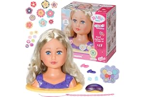 Baby Annabell Zapf Creation 825990 BABY born Sister Styling Head 2-in-1 Frisierpuppe und Schminkkopf, hochwertige Haare, Styling-Zubehör und Schminke für Kind und Puppe, 35 cm Höhe