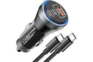 POUKEY USB C Car Charger Adapter 90W, 3 Ports PD&QC3.0 USB Car Charger Fast Charge Car Phone Charger Cigarette Lighter USB Charger with Nylon USB C Cable for iPhone 17 16 15 Pro Max, Samsung S25,S24,S23,S22