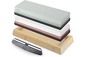GENERIC Sharpening Stone Whetstone with Angle Guide Non-Slip Bamboo Base grit 400 1000 3000 8000 Knife Sharpeners Professional 2-in-1 Wetstone for Sharpening Knives