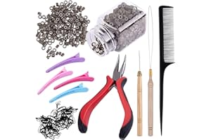 ‎DUUFIN Duufin Haarverlängerung Microrings Extensions Set mit 500 Stück Microringe 1 Stück Microring Zange 2 Stück Microring Nadel 4 Stück Haarspange 1 Stück Kamm und Mini Haargummis für Haarverlängerung