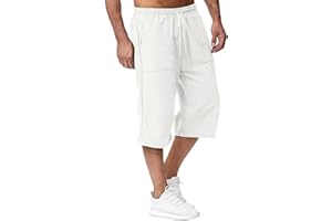 BASTWAHL 2025 Short Lin et Bermuda Homme 3/4 Long D'Été Pantacourt Coton, pour La Plage, Le Yoga, Le Jogging, Pantalon Taille Elastique Décontracté