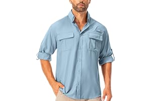 Asfixiado Camicia da uomo Safari UPF50+, a maniche lunghe, traspirante, ad asciugatura rapida, funzionale, per il tempo libero