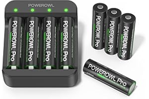 POWEROWL - Batterie al litio ricaricabili AA con caricabatterie, 8 confezioni da 3000 mWh 1,5 V batterie al litio AA per fotocamera VR/AR Headset Xbox Controller (8 batterie AA e caricabatterie)