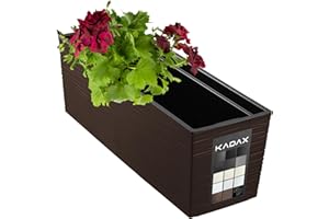 KADAX Blumenkasten aus Kunststoff, 18,5x56 cm, Pflanzkasten mit Einsatz, wetterfester Balkonkasten, rechteckiger Blumentopf, Blumenkübel Outdoor (Ritzmuster, Mokka)