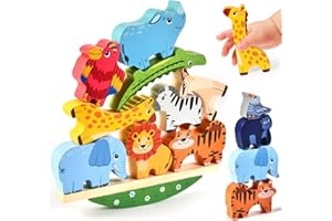 Atoylink Montessori Giochi Impilabili Legno Animali Blocchi di Costruzione Gioco di Equilibrio Educativi Giocattolo di Legno Compleanno Regalo per Bambini 2 3 4 5 Anni