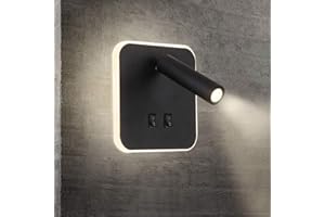 TWSXTE Feux de chevet LED Lampe murale hotel intérieur Lumières mural lit Lampe murale couloir avec interrupteur Noir 3W + 10W (Carré)