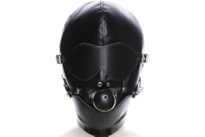 FUTURE OF YOUR PLEASURE SENSUAL Capucha Erótica Sexy Capucha BDSM de cuero artificial negro con Mordaza Arnés de Capucha Fantasma con Parche Retráctil Juguete Erótico Sexy Pareja SM Tamaño Universal capuchas de mordaza sm FOPS B23-7