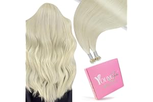 YoungSee Nano Ring Hair Extensions Platinum Blonde 20 inch Nano Human Hair Extensions Blonde Nano Bead Hair Extensions Platinum for Girls Silky Straight Cold Fusion Tiny Attachment 50s 50g