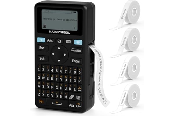 SUPVAN E11 Étiqueteuse Bluetooth Rechargeable avec Clavier – Imprimante d’Étiquettes Portable sans Encre, 4 Rouleaux Inclus, Compatible App iOS/Android, pour Maison Bureau École