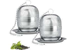 Yoassi Stainless Steel Tea Infuser in 2 Pack – Fine Mesh Tea Ball Diffusers for Loose Leaf, Herbal Tea (& More) with Drip Trays